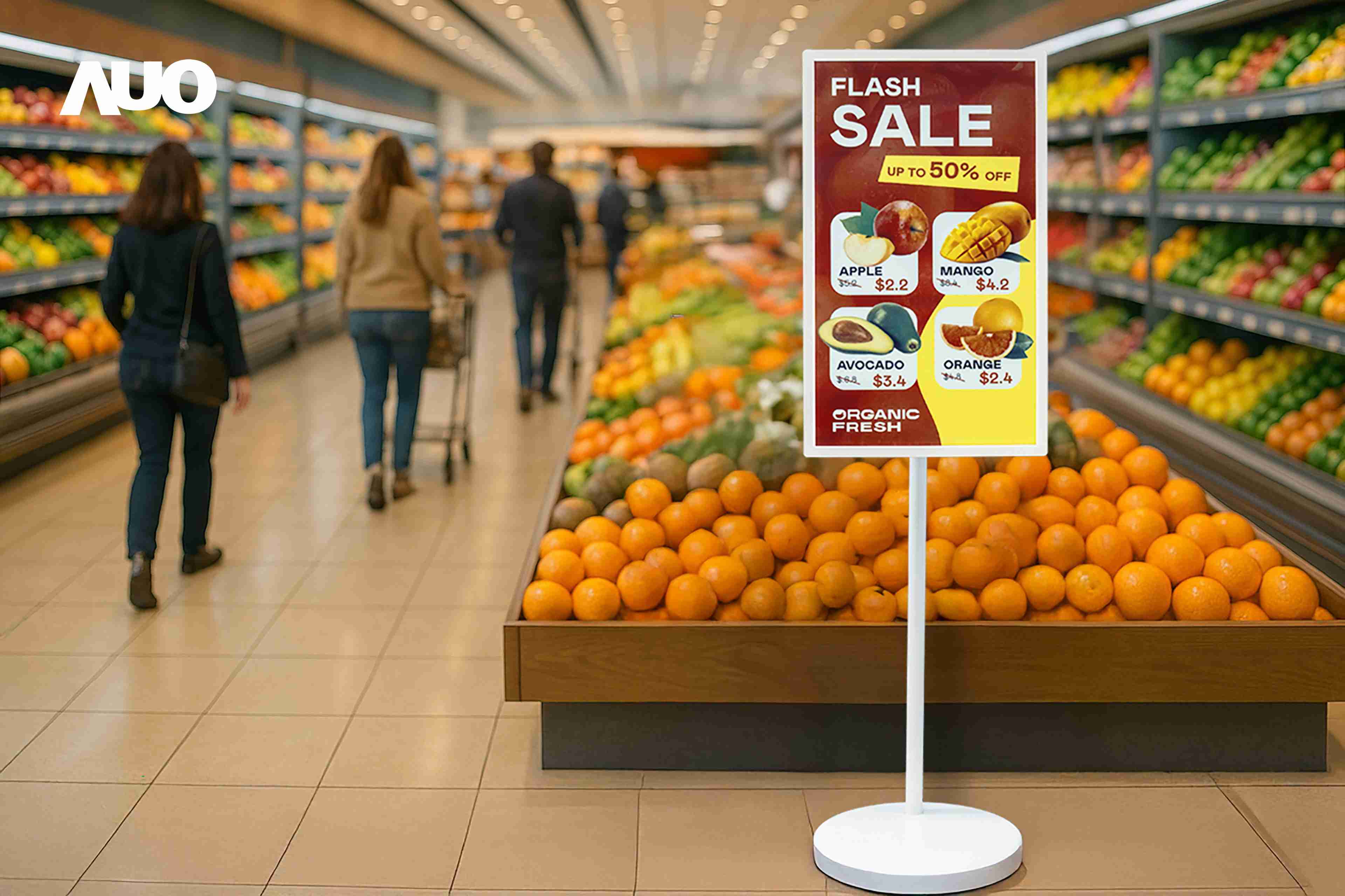 达擎首亮相低功耗、、、全彩的〝aecoPost电子纸解决方案〞，，仅在更新画面时需要微量的电力驱动，，无需布建电线的便捷设计，，，，使其可灵活应用、、随意置放，，并可透过云端或行动装置app，，，，轻松管理及排程广告内容，，，晋升店头营销利器。。。